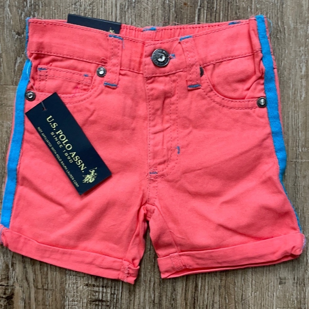 U.S. Polo Girls Bermuda Cuffed Shorts, Coral 2T
